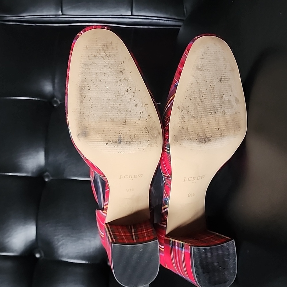 J. Crew Factory Tartan Plaid Ankle-Strap Block Heels Red Holiday Pumps Size 9.5 - Picture 6 of 9